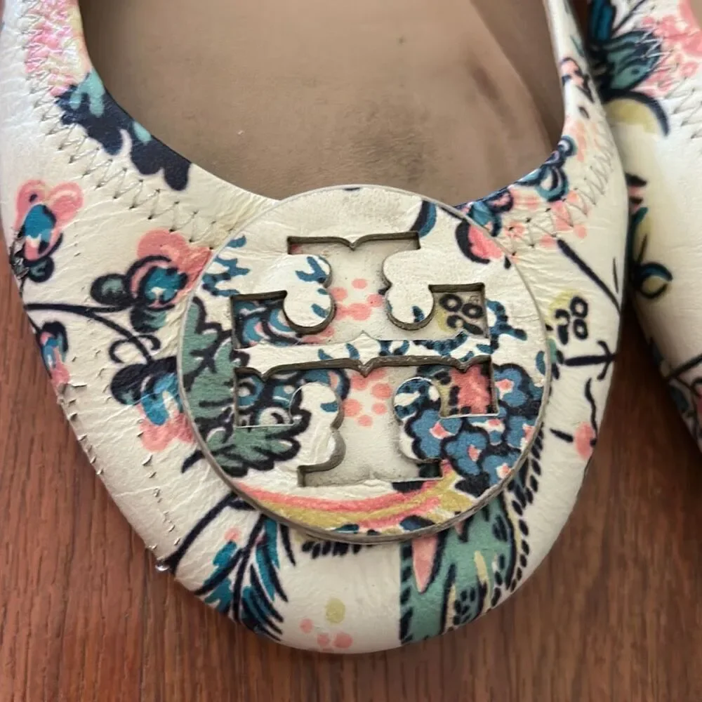 Tory Burch mini floral Ballet flats black 8 beige turquoise peach